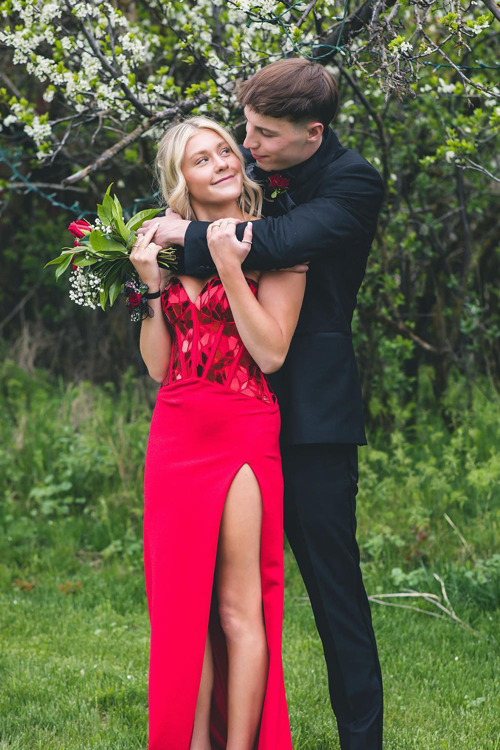 Glitter Red Long Mirror Prom Dress With Slit