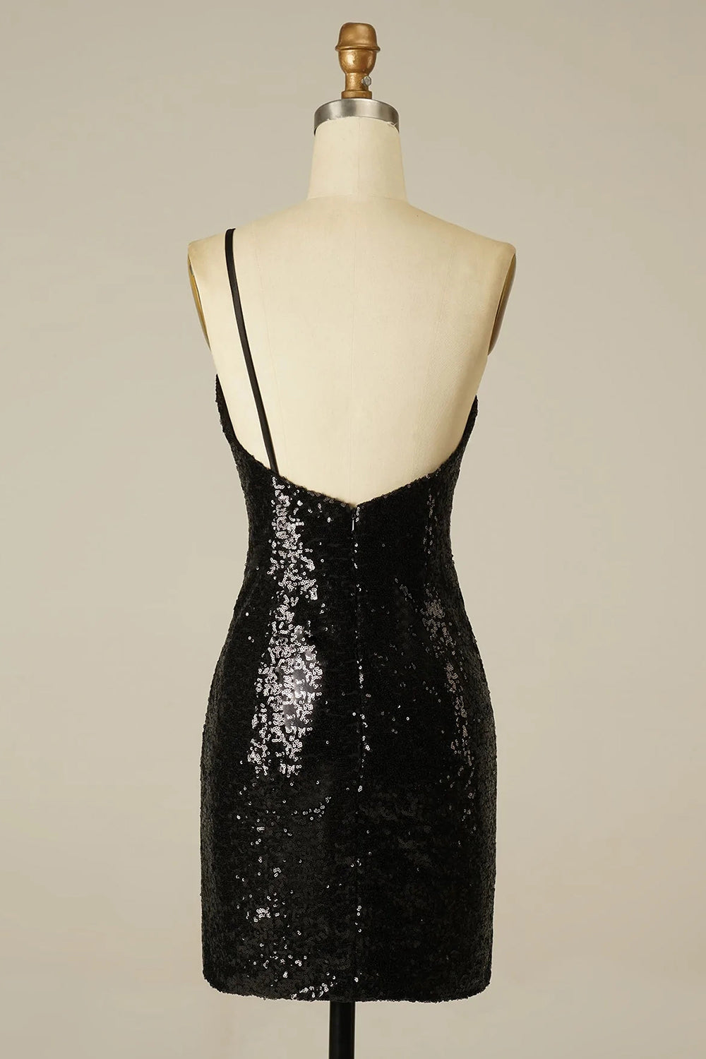 Glitter One Shoulder Tight Black Homecoming Dress