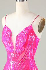 Sparkly Pink Spaghetti Straps Backless Tight Sequins Short Homecoming Dress