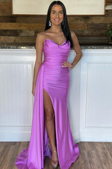 Sheath Sweetheart Hot Pink Long Prom Dress with Split Front