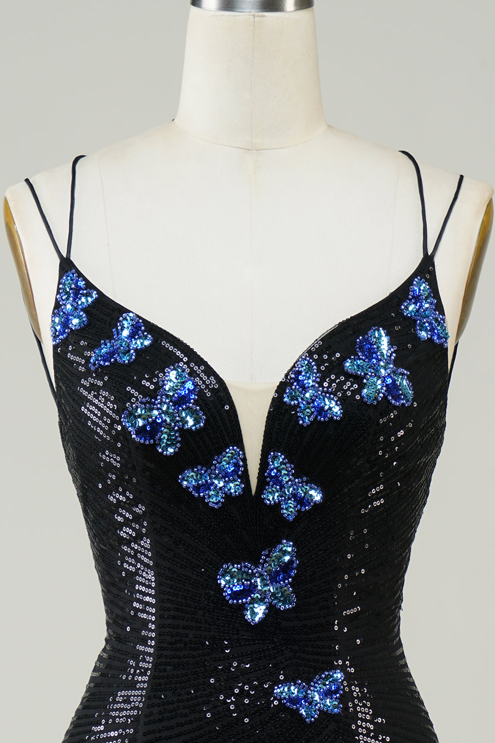 Sparkly Black Butterflies Sequins Beaded Tight Short Homecoming Dress