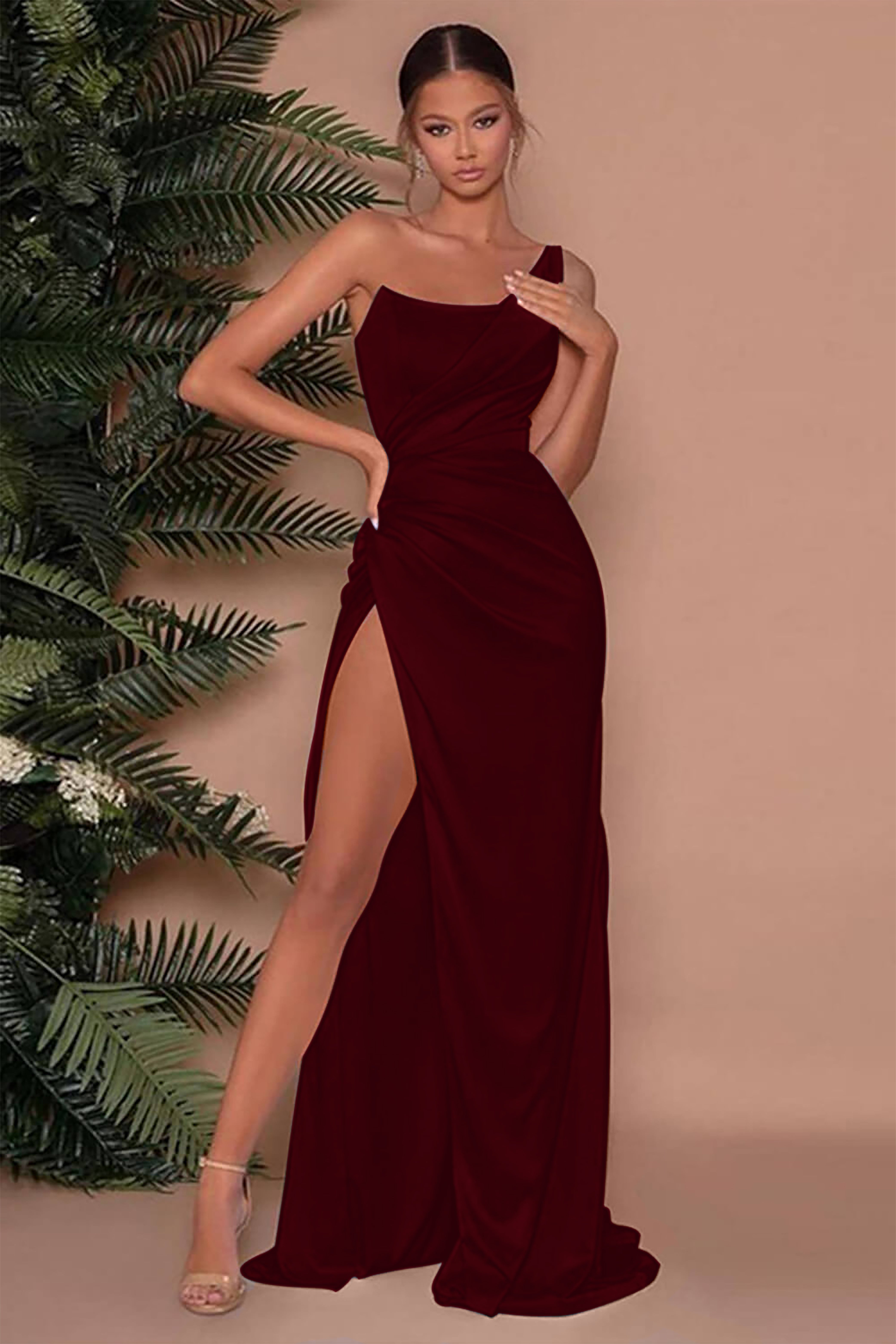 One-Shoulder Sleeveless Long Slit Mermaid Evening Dress