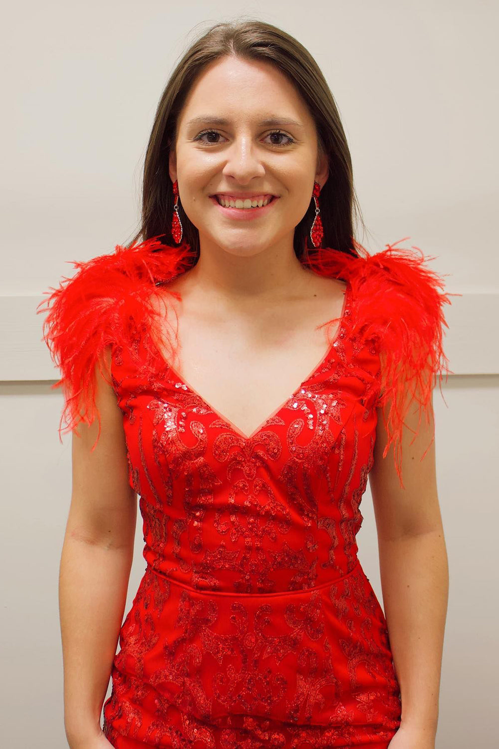 Sparkly Red Sequined Backless Tight Short Homecoming Dress with Feathers