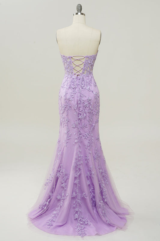 Mermaid Prom Dress Purple Sweetheart Evening Dress With Appliques