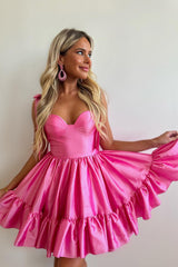 Fuchsia Homecoming Dress Satin A-Line Bowknot Cocktail Dress