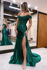 Elegant Sequins Off-The-Shoulder Evening Dress with Pleated Slit