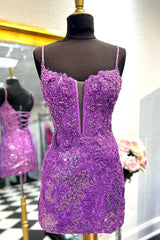 Sparkly Purple Sequin Lace-Up Tight Short Homecoming Dress