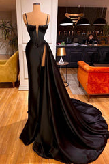 Gorgeous Black Spaghett Straps Prom Dress With Slit