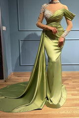 Gorgeous Sage Green High Neck Prom Dress Mermaid Long Sleeves