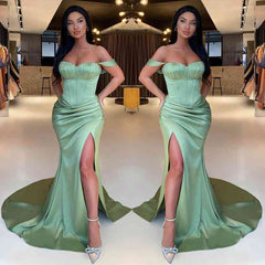 Gorgeous Sage Green Off The Shoulder Prom Dress Mermaid Slit