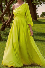 Green One Shoulder Evening Dress Chiffon Formal Dress