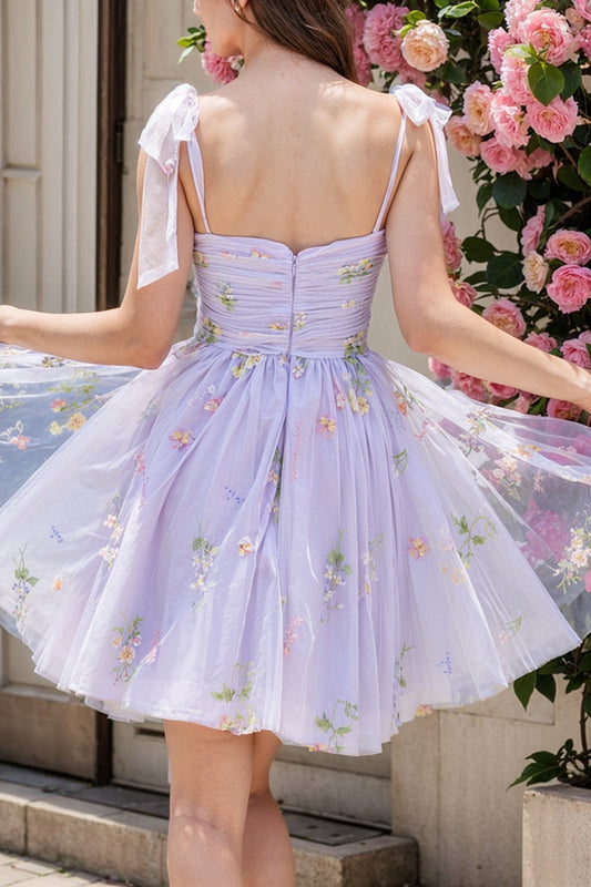 Lilac Bowknots A-Line Short Homecoming Dress with Embroidery