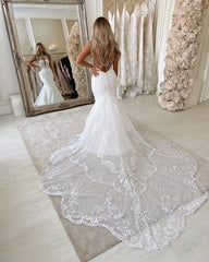 Lace Mermaid Wedding Dress Appliques Tulle Wedding Dress