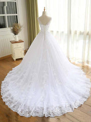 Lace Beaded Wedding Dress V Neck Ball Gown Tulle Bridal Dress