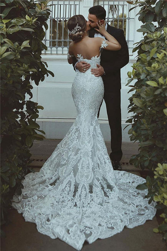 Ivory Mermaid Wedding Dress Sweetheart Tulle Lace Appliques Bridal Dress