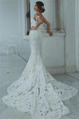 Ivory Mermaid Wedding Dress Sweetheart Tulle Lace Appliques Bridal Dress