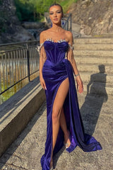 Mermaid Off The Shoulder Panel Train Floor Length Velvet Corset Prom Dress