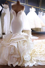 Ivory Wedding Dress Sweetheart Mermaid Satin Bridal Dress with Ruffles