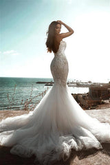 Ivory Sweetheart Wedding Dress Mermaid Tulle Apppliques Bridal Dress