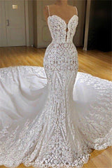 Ivory Wedding Dress Mermaid Spaghetti Straps Appliques Bridal Dress