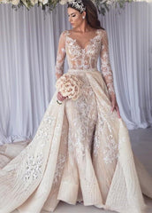 Long Sleeve Lace Mermaid Wedding Dress with Panel Train