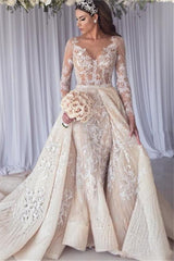 Long Sleeve Lace Mermaid Wedding Dress with Panel Train