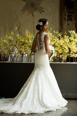 Ivory Wedding Dress Mermaid/Trumpet Vintage Lace Appliques Bridal Dress