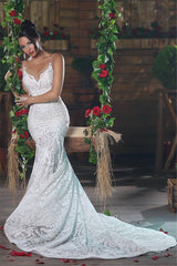 Ivory Mermaid Wedding Dress Tulle Lace Birdal Dress