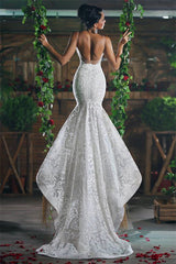 Ivory Mermaid Wedding Dress Tulle Lace Birdal Dress