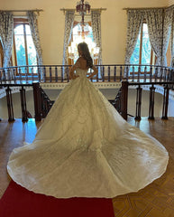 Ivory Wedding Dress Sequined Off the Shoulder Long Sleeves Ball Gown Bridal Dress