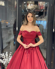 Burgundy Wedding Dress Off The Shoulder A Line Bridal Dress With Appliques