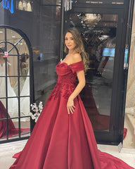 Burgundy Wedding Dress Off The Shoulder A Line Bridal Dress With Appliques