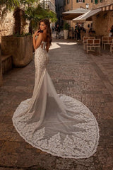 Ivory Wedding Dress Sweetheart Mermaid Tulle Lace Bridal Dress