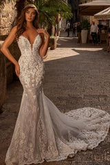 Ivory Wedding Dress Sweetheart Mermaid Tulle Lace Bridal Dress