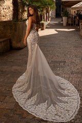 Ivory Wedding Dress Sweetheart Mermaid Tulle Lace Bridal Dress