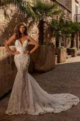 Ivory Wedding Dress Sweetheart Mermaid Tulle Lace Bridal Dress