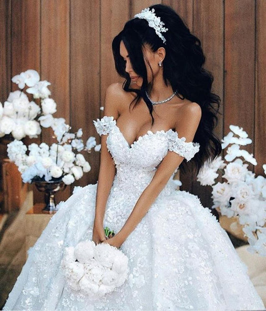 Off The Shoulder Appliques Luxurious Wedding Dress Princess Ball Gown Bridal Dress