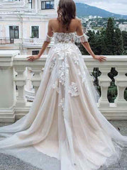 Off The Shoulder Appliques Wedding Dress A Line Tulle Bridal Dress