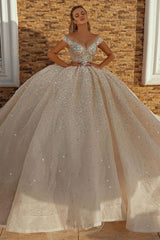 Off The Shoulder Ball Gown Sequined Wedding Dress