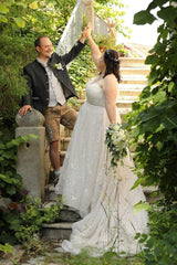 Dreamyannie Plus Size Wedding Dresses V Neck A Line Tulle Lace Bridal Gowns