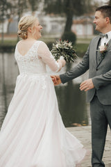 Dreamyannie Plus Size Beach Wedding Dress Half Sleeve A Line Lace Bridal Gown