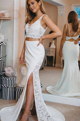 Ivory Mermaid Wedding Dress Two Piece Lace Bridal Dress