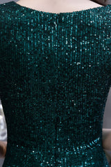 Shining Sequined Emerald Green Mermaid Cap Sleeve Long Prom Party Gowns