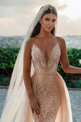 Sweetheart Wedding Dress Lace Appliques Mermaid Bridal Dress With Panel Train