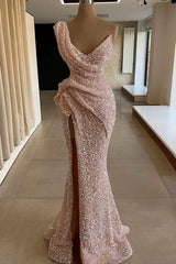 Sparkle One Shoulder Sleeveless Sequined Mermaid Prom Party Gowns