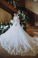 Ivory Wedding Dress Vintage Appliques Long Sleeve Bridal Dress