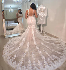 Stunning Sleeveless Mermaid Tulle Lace Wedding Dress