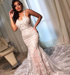 Stunning Sleeveless Mermaid Tulle Lace Wedding Dress