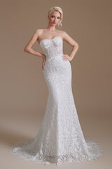 Ivory Wedding Dress Sweetheart Lace Mermaid Wedding Dress with Sleeves