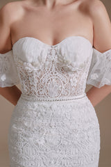 Ivory Wedding Dress Sweetheart Lace Mermaid Wedding Dress with Sleeves